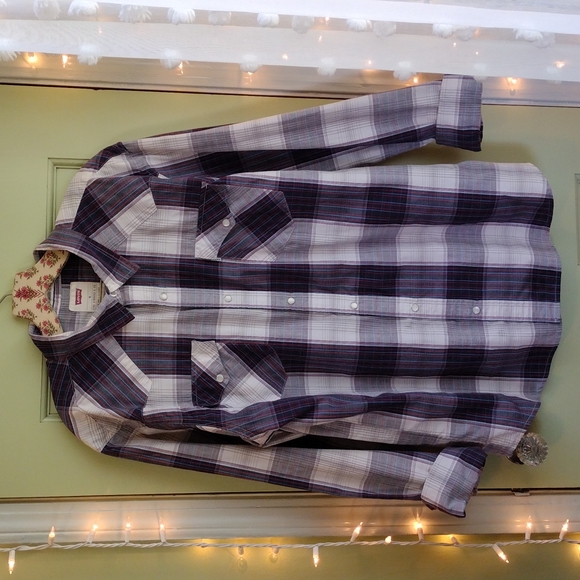 Men's Levi's XL snap button flannel black white red grey - Picture 3 of 11